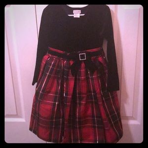 Holiday dress. Red plaid with velvet top.